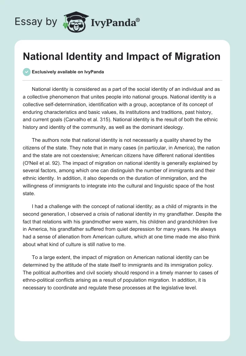 National Identity and Impact of Migration. Page 1