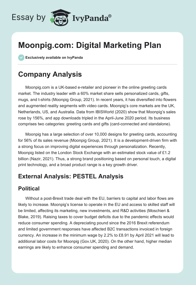 Moonpig.com: Digital Marketing Plan. Page 1