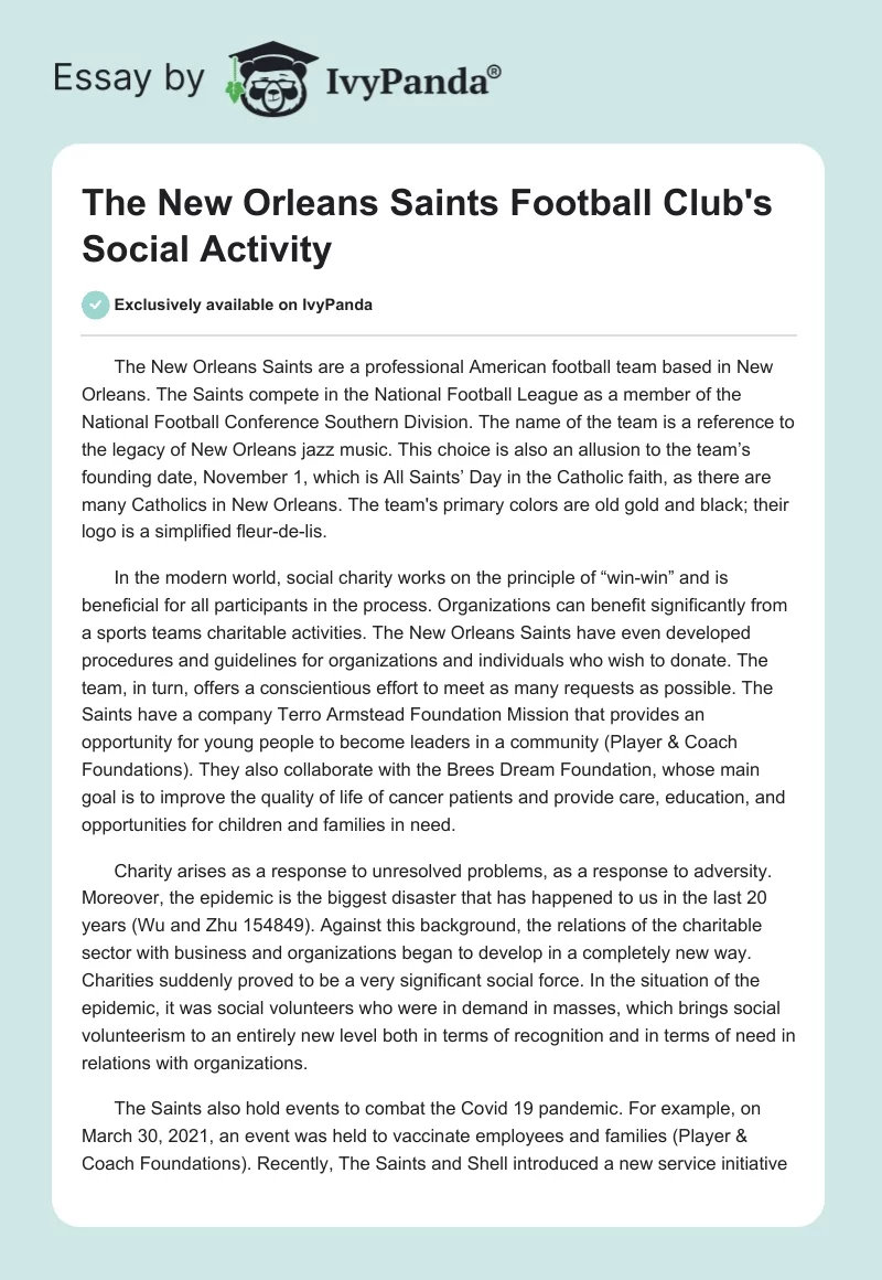 The New Orleans Saints Football Club's Social Activity. Page 1