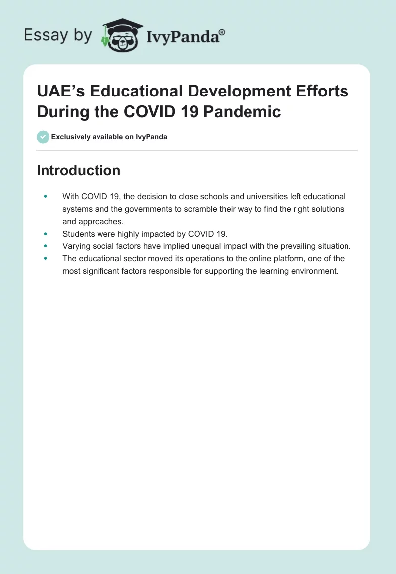 UAE’s Educational Development Efforts During the COVID 19 Pandemic. Page 1