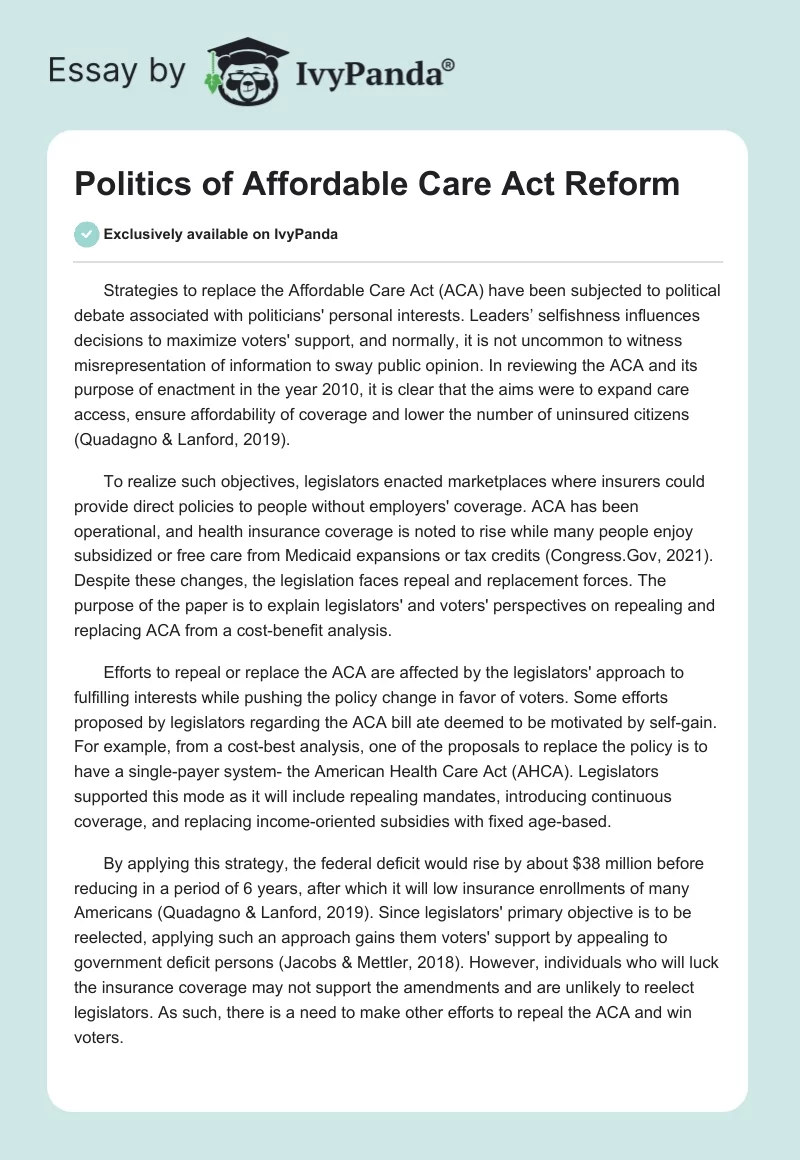 Politics of Affordable Care Act Reform. Page 1