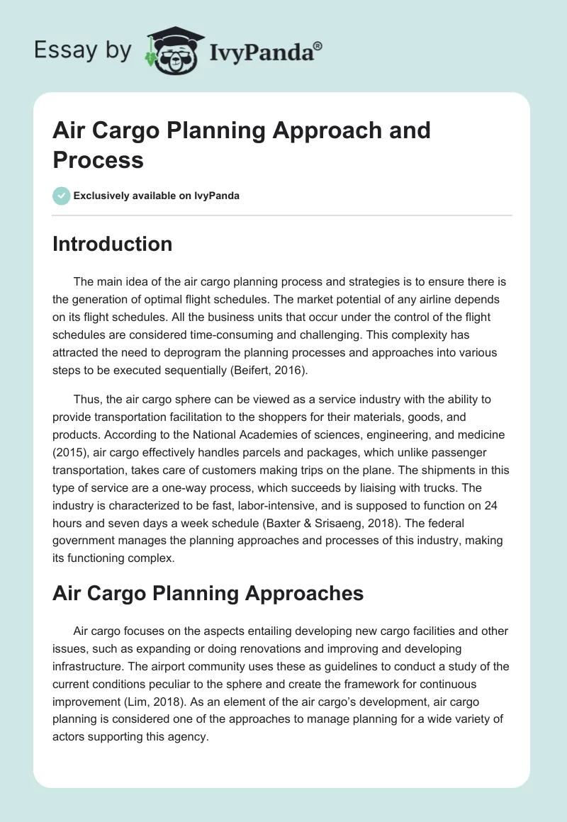 Air Cargo Planning Approach and Process. Page 1
