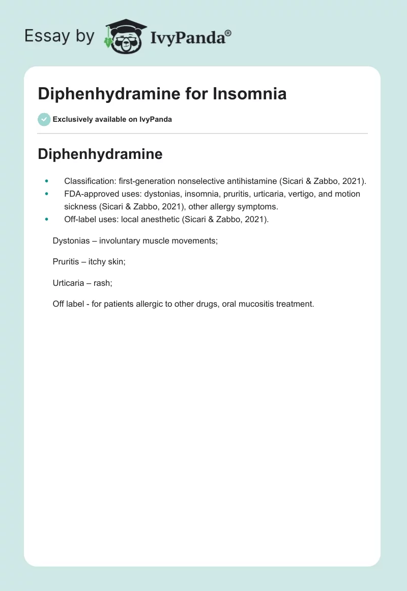 Diphenhydramine for Insomnia. Page 1