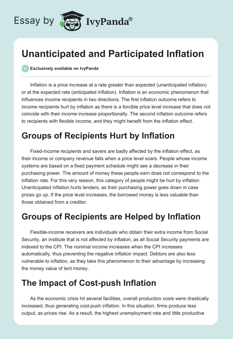 Unanticipated and Participated Inflation. Page 1