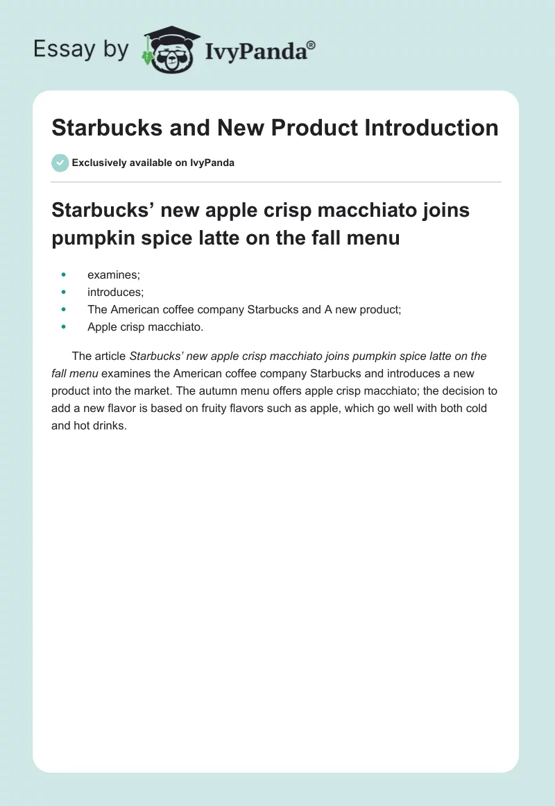 Starbucks and New Product Introduction. Page 1