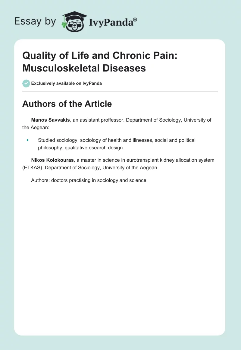 Quality of Life and Chronic Pain: Musculoskeletal Diseases. Page 1