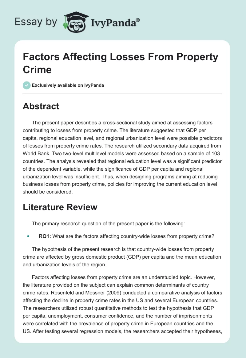 Factors Affecting Losses From Property Crime. Page 1