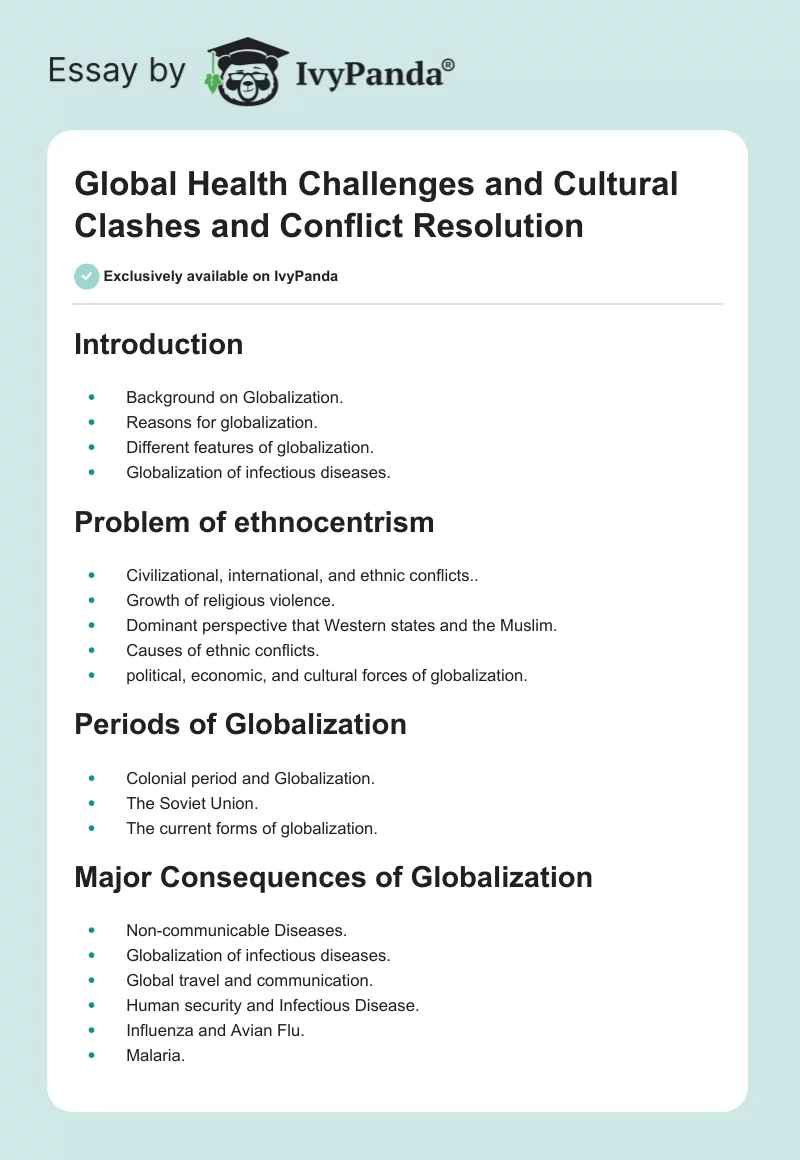 Global Health Challenges and Cultural Clashes and Conflict Resolution. Page 1