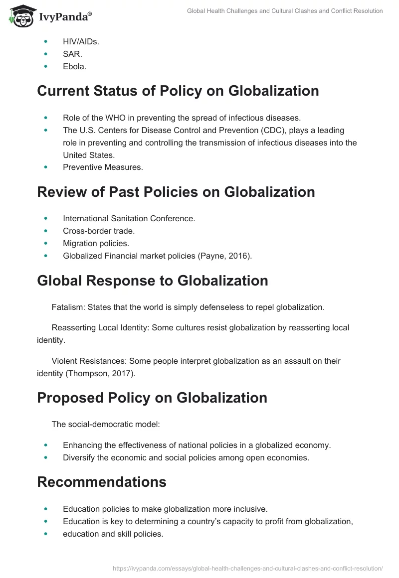 Global Health Challenges and Cultural Clashes and Conflict Resolution. Page 2