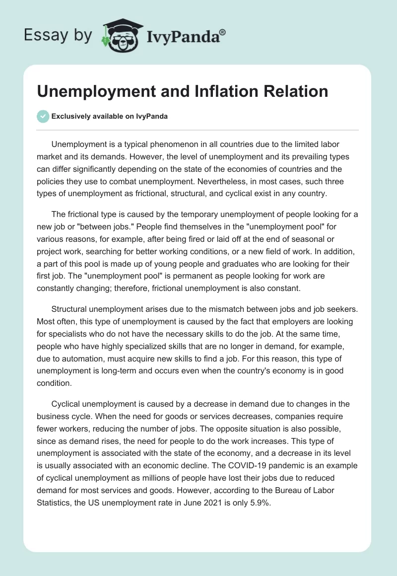 Unemployment and Inflation Relation. Page 1