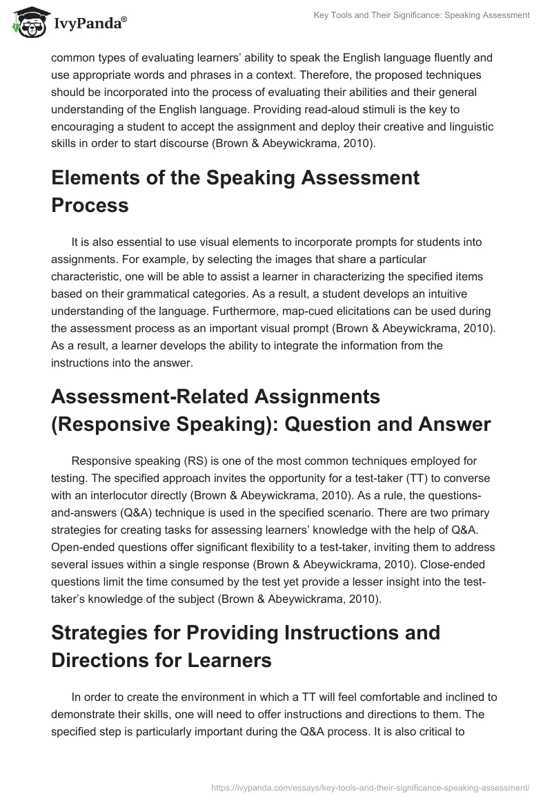 Key Tools and Their Significance: Speaking Assessment. Page 2