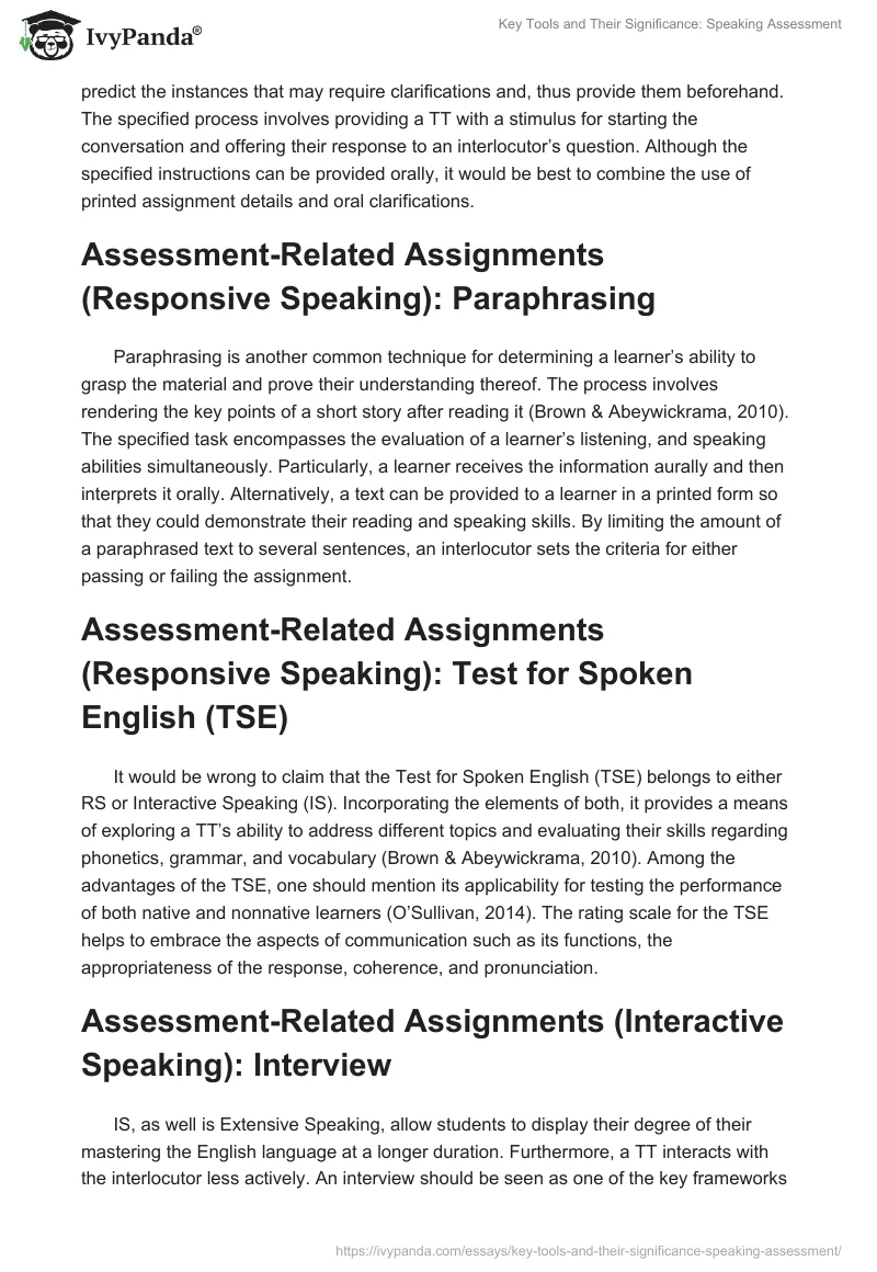 Key Tools and Their Significance: Speaking Assessment. Page 3