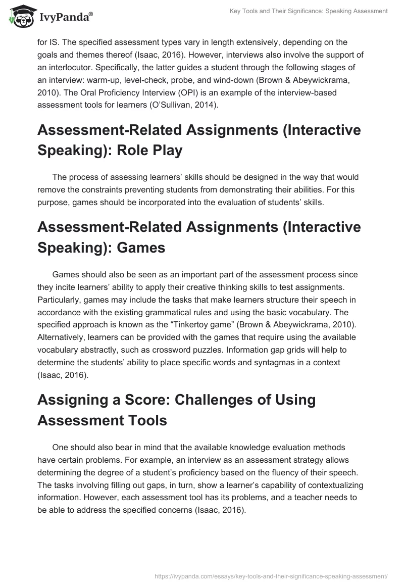 Key Tools and Their Significance: Speaking Assessment. Page 4