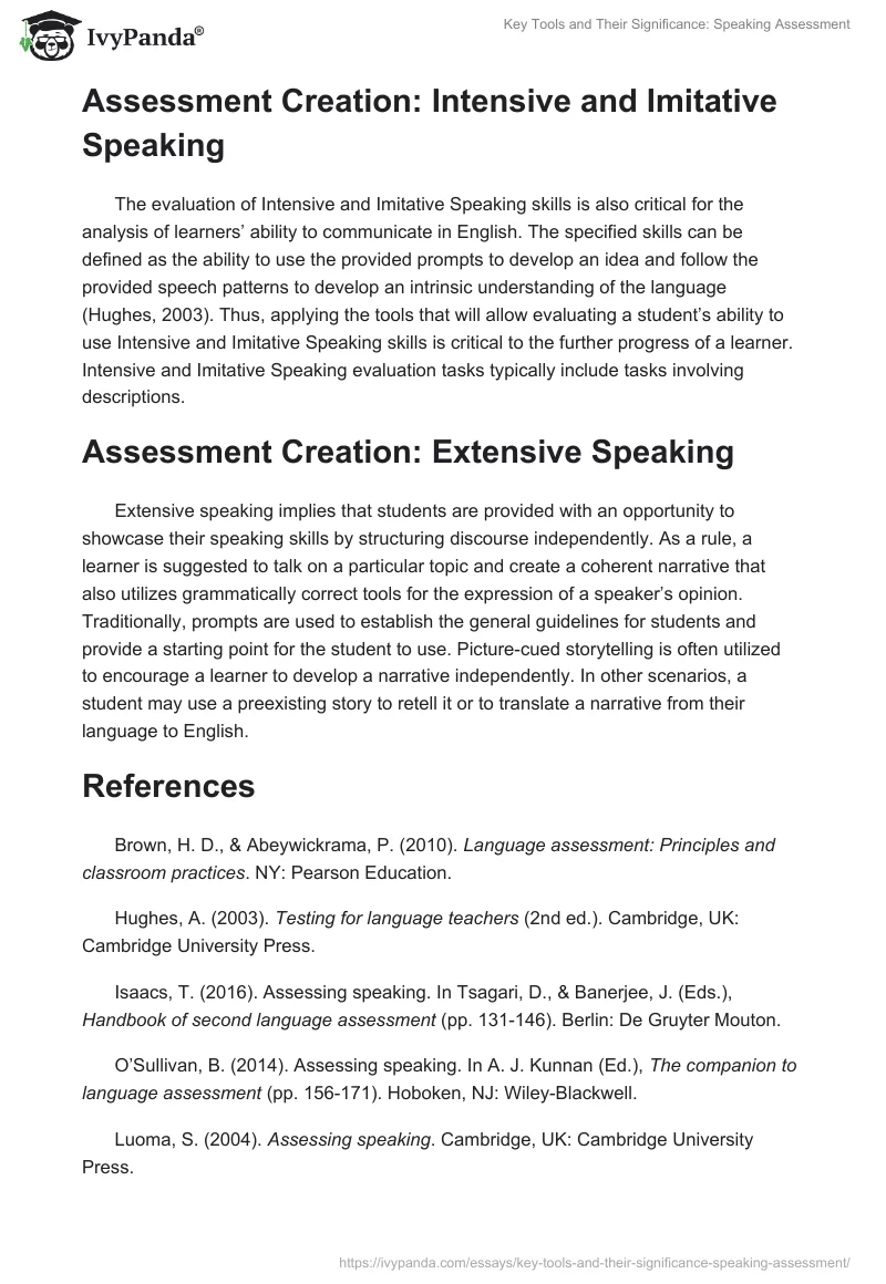Key Tools and Their Significance: Speaking Assessment. Page 5