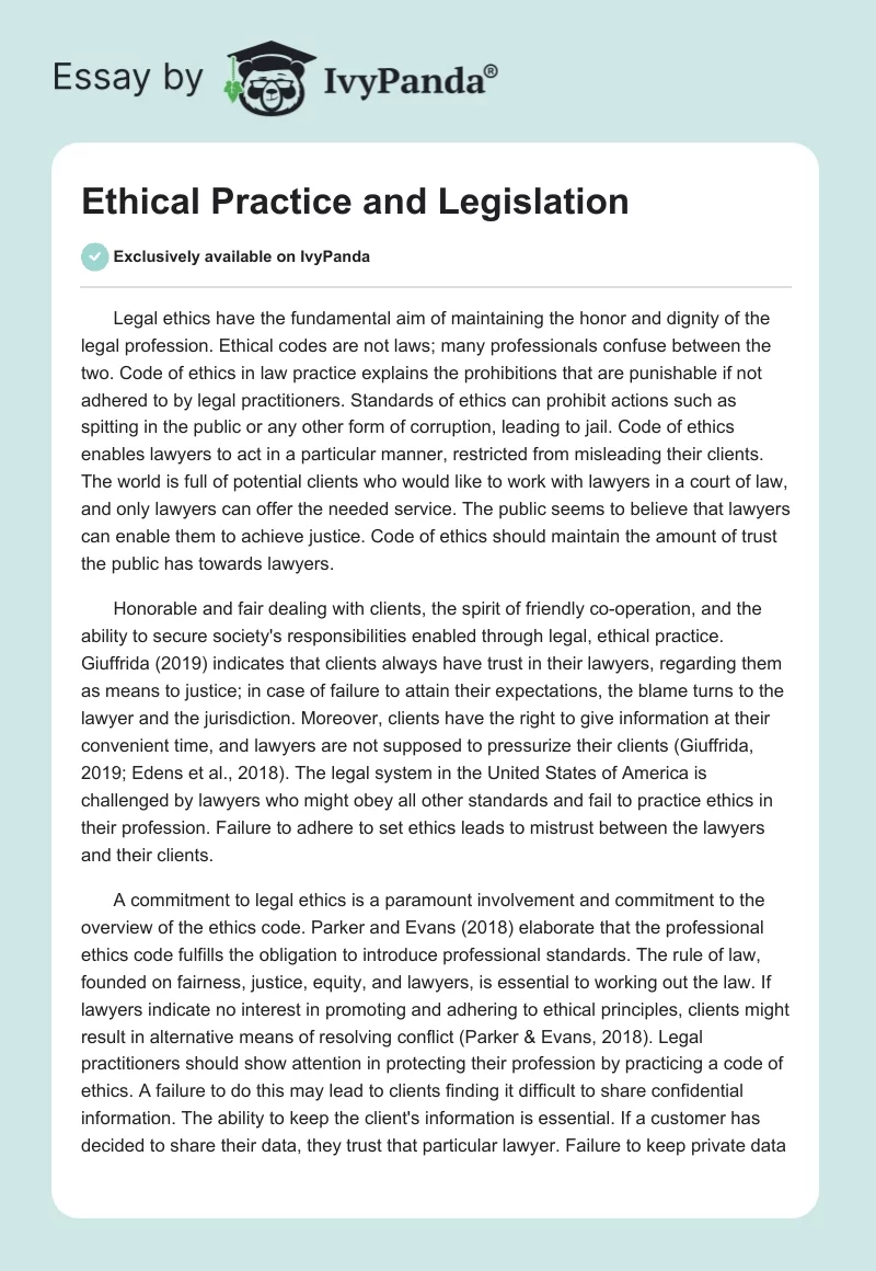 Ethical Practice and Legislation. Page 1