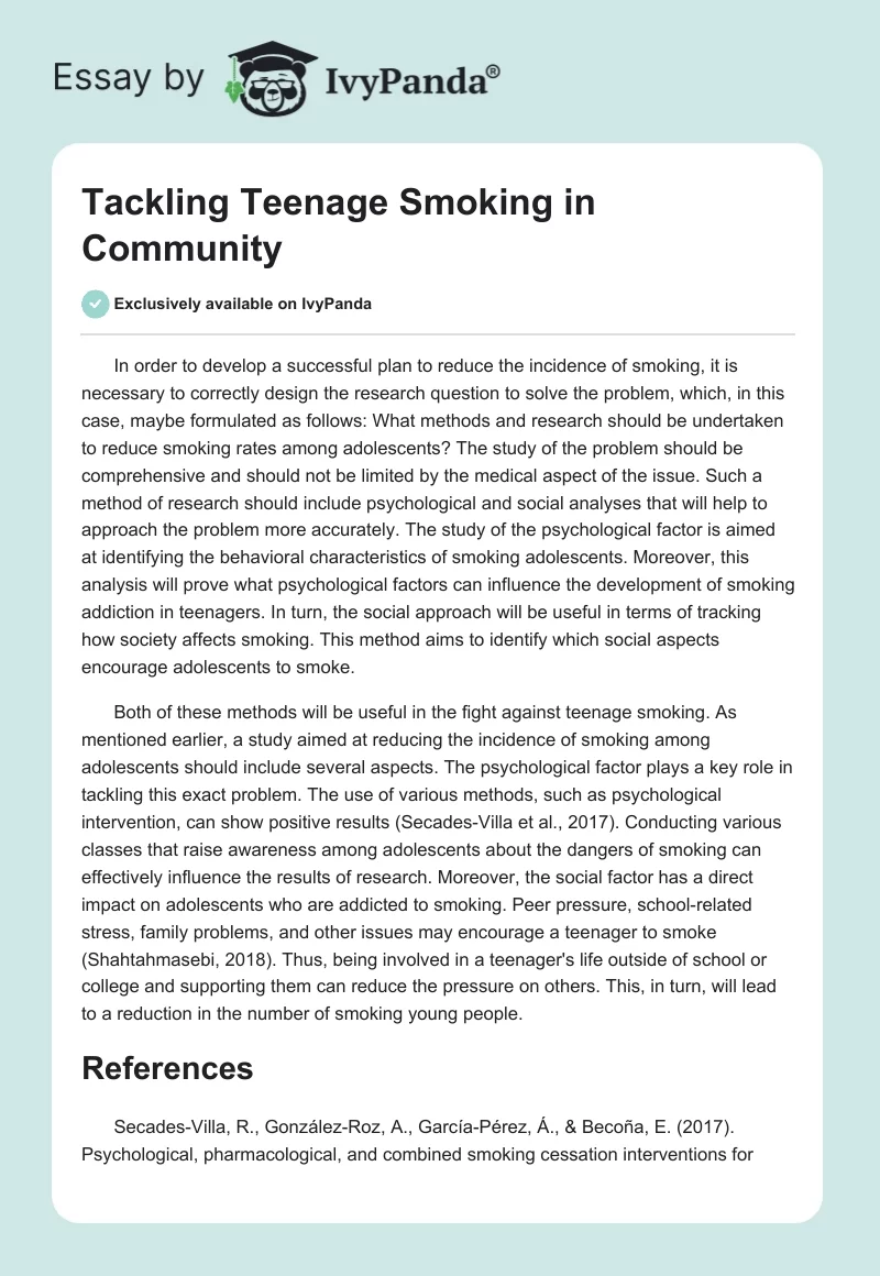 Tackling Teenage Smoking in Community. Page 1