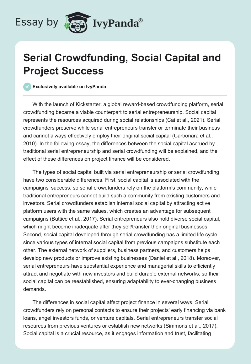 Serial Crowdfunding, Social Capital and Project Success. Page 1