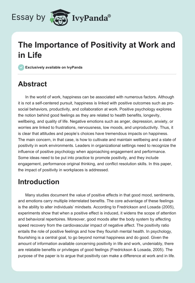 The Importance of Positivity at Work and in Life. Page 1