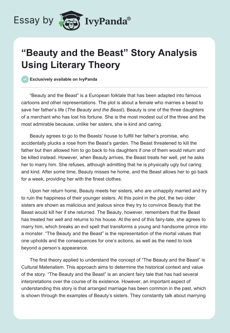 “Beauty and the Beast” Story Analysis Using Literary Theory. Page 1