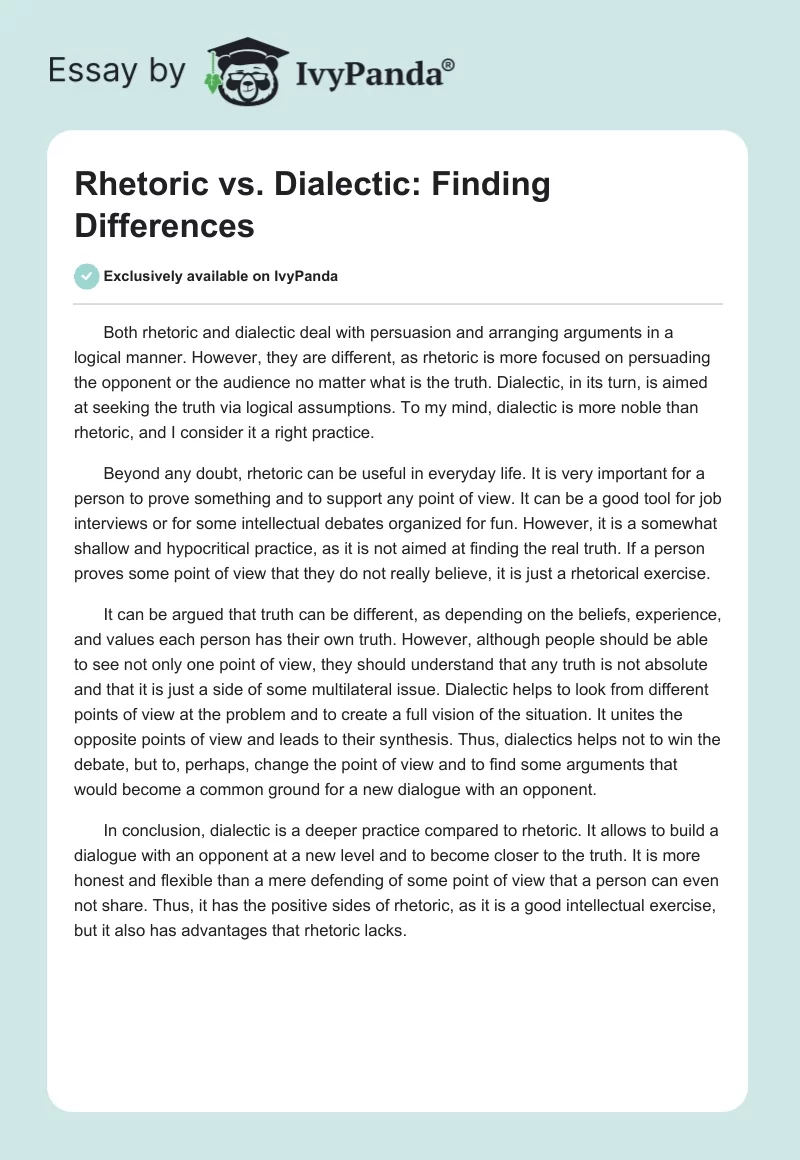 Rhetoric vs. Dialectic: Finding Differences. Page 1