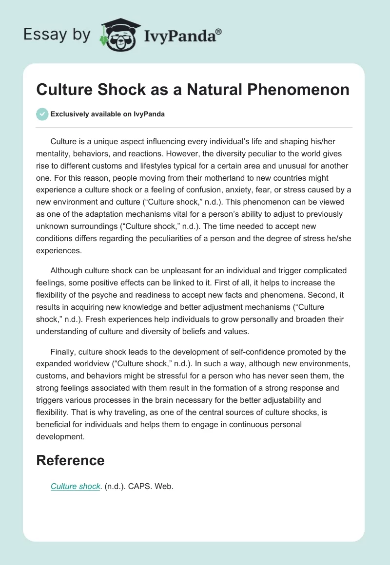 Culture Shock as a Natural Phenomenon. Page 1