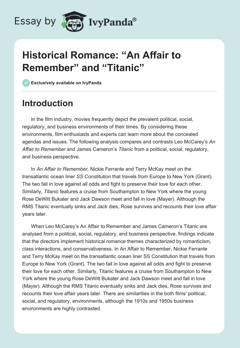 Historical Romance: “An Affair to Remember” and “Titanic”. Page 1