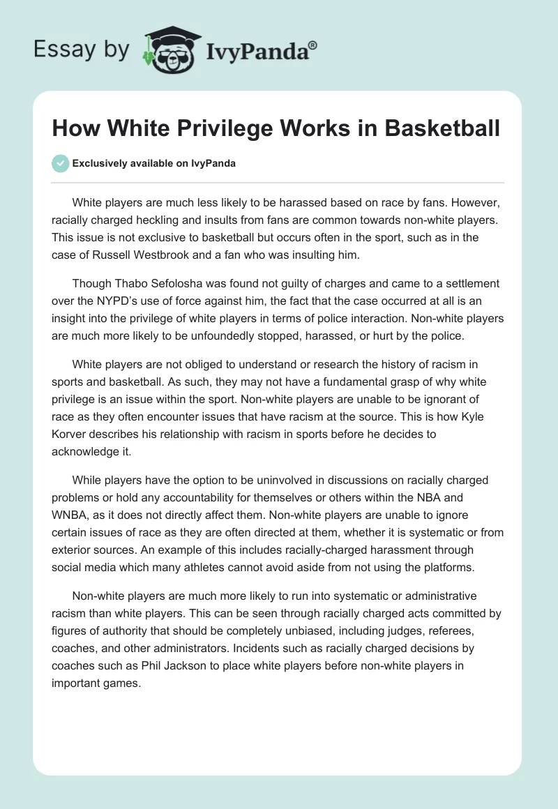 How White Privilege Works in Basketball. Page 1