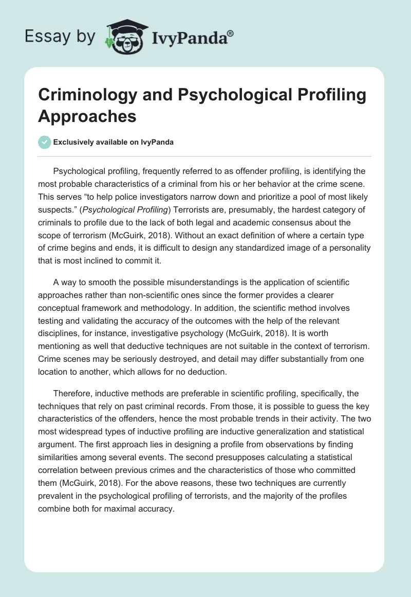 Criminology and Psychological Profiling Approaches. Page 1