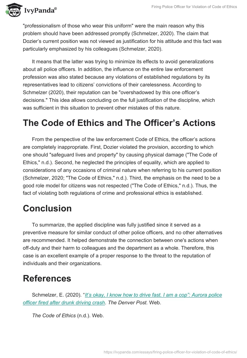 Firing Police Officer for Violation of Code of Ethics. Page 2