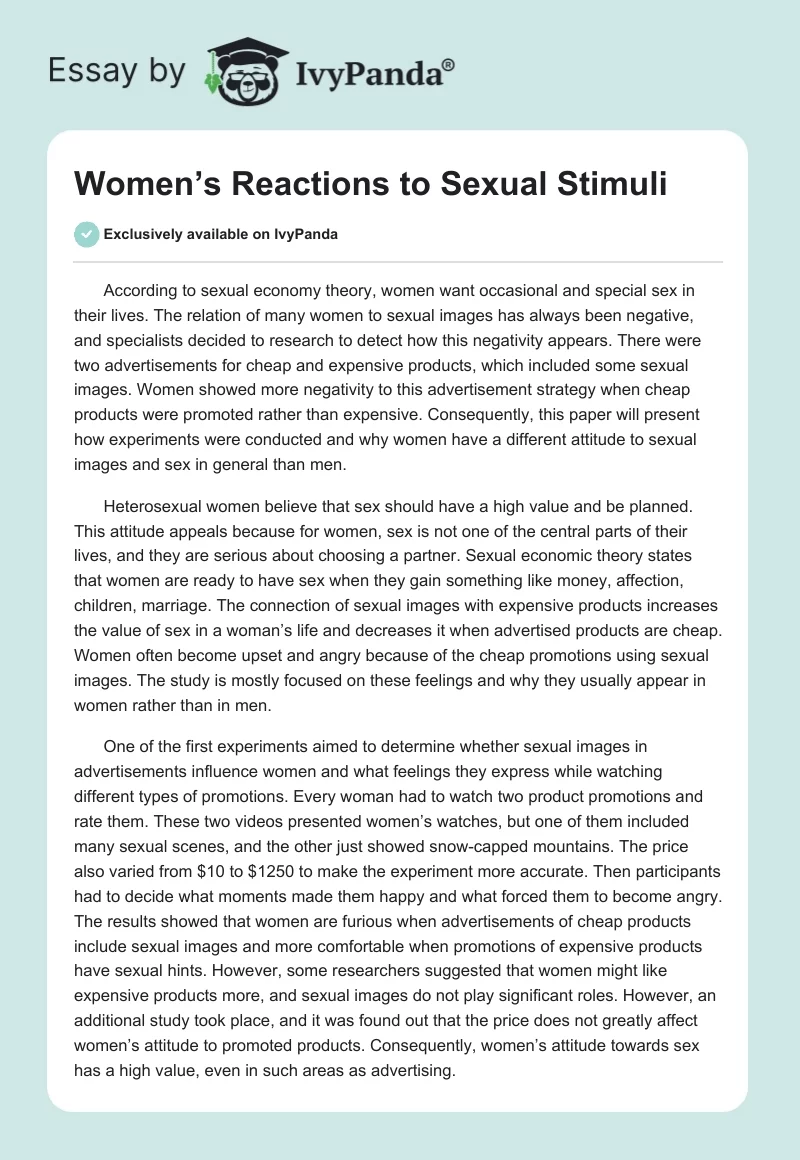 Women’s Reactions to Sexual Stimuli. Page 1
