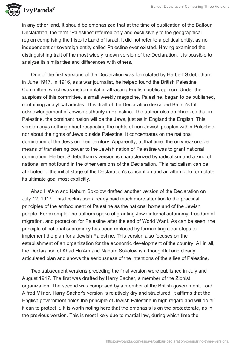 Balfour Declaration: Comparing Three Versions. Page 2