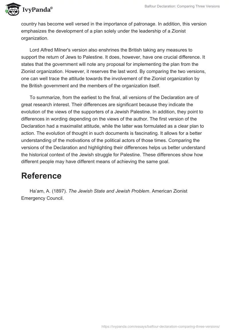 Balfour Declaration: Comparing Three Versions. Page 3