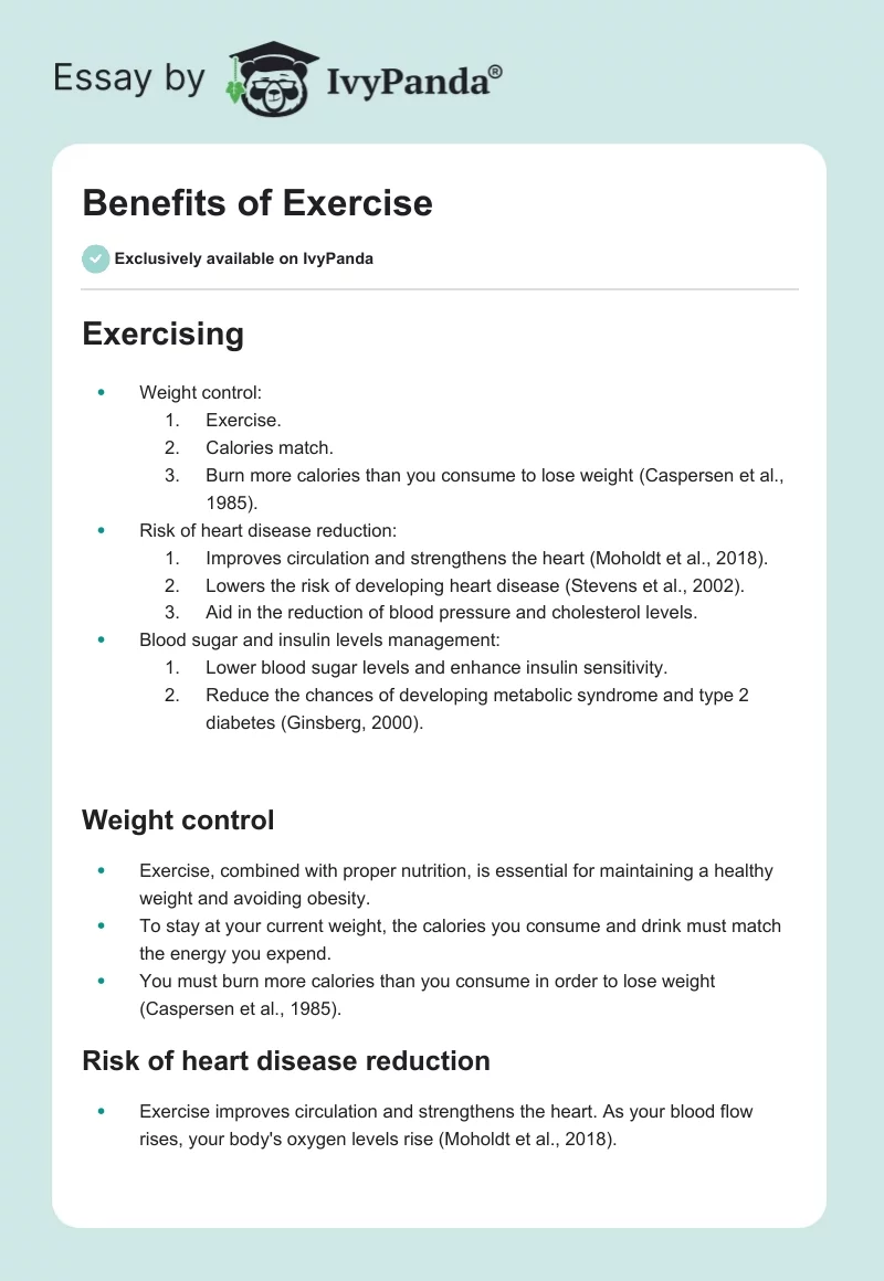 Benefits of Exercise. Page 1