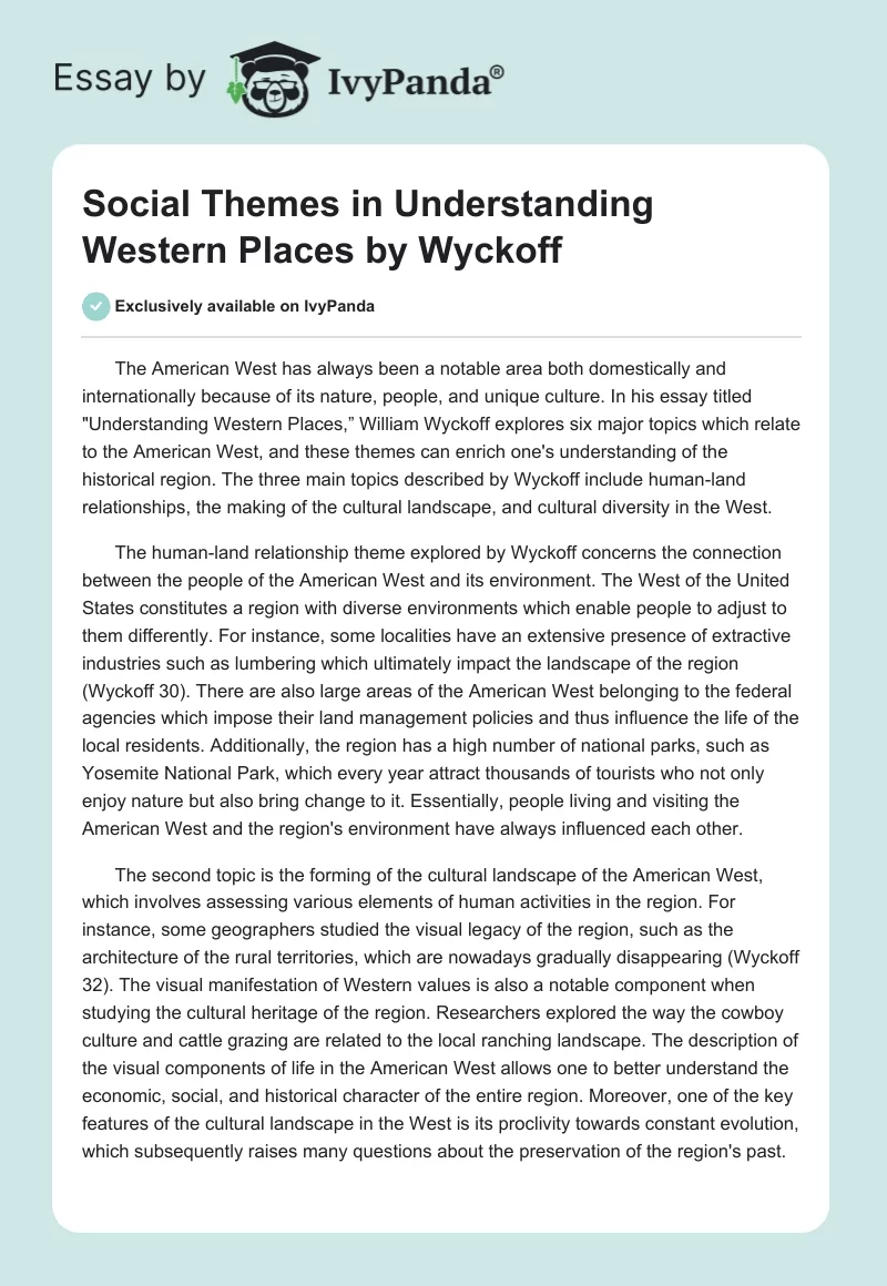 Social Themes in Understanding Western Places by Wyckoff. Page 1