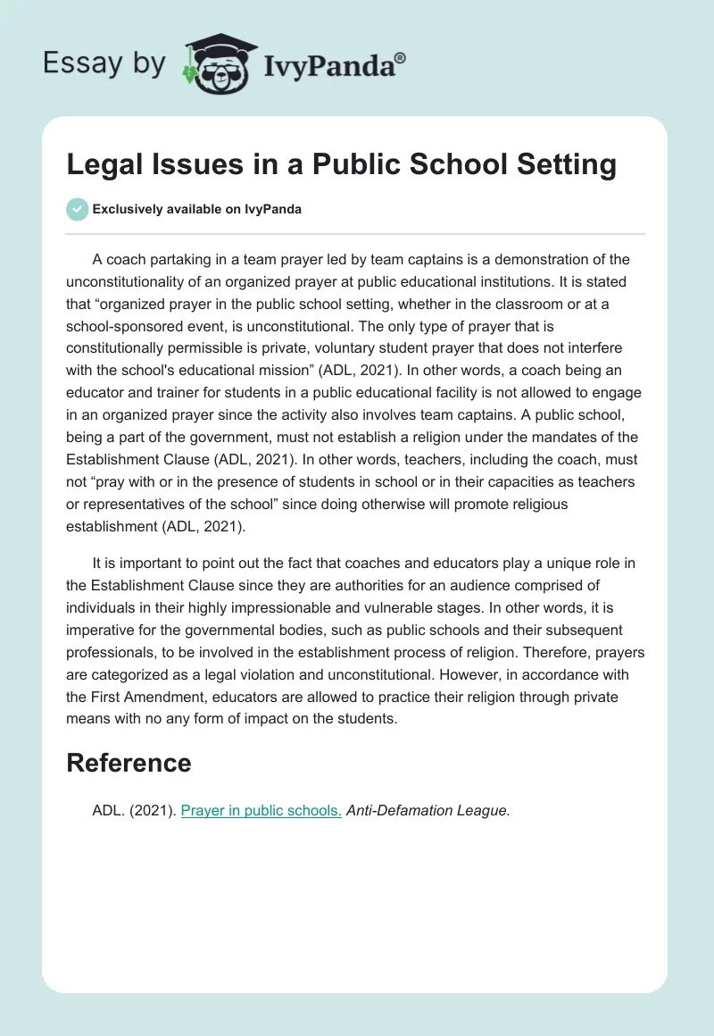 Legal Issues in a Public School Setting. Page 1