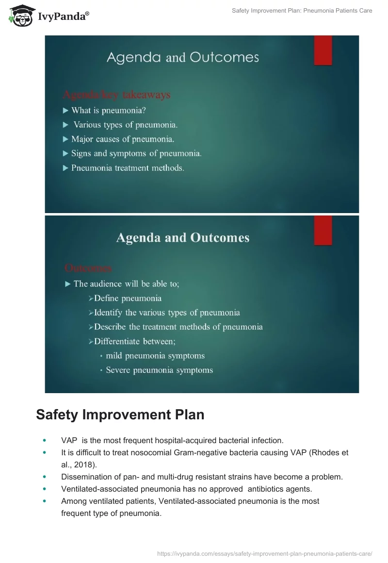 Safety Improvement Plan: Pneumonia Patients Care. Page 4