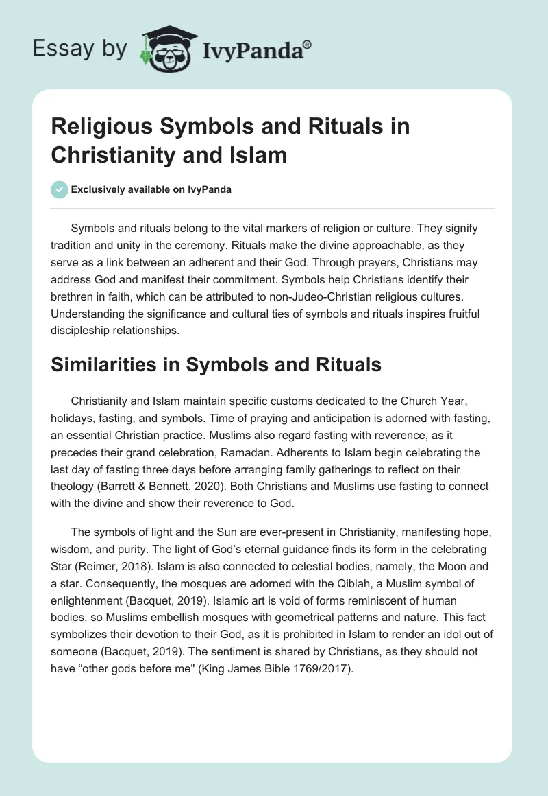Religious Symbols and Rituals in Christianity and Islam. Page 1