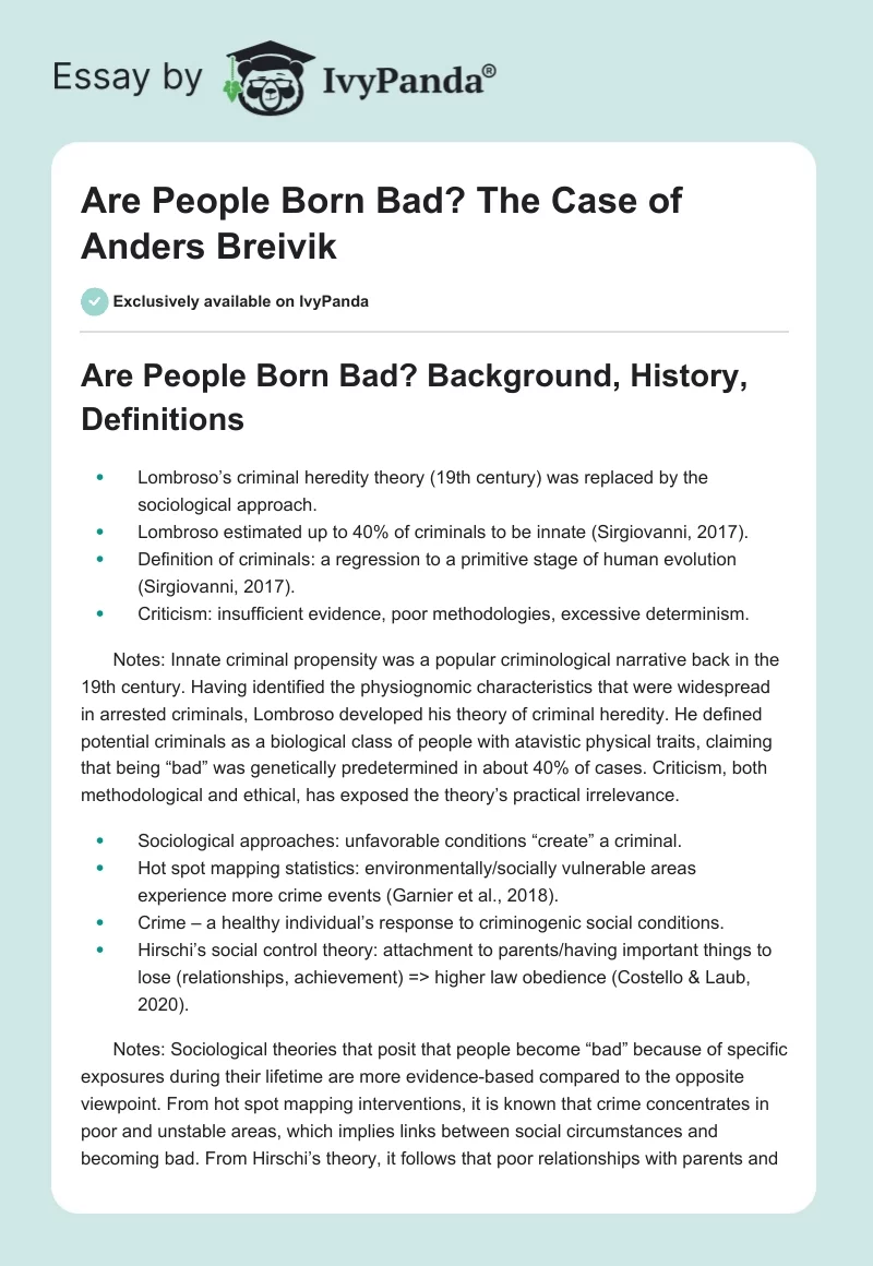 Are People Born Bad? The Case of Anders Breivik. Page 1