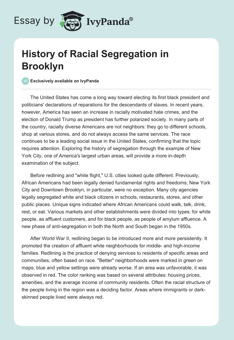 History of Racial Segregation in Brooklyn. Page 1