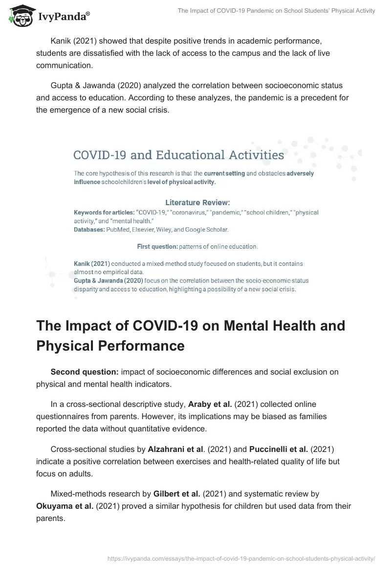 The Impact of COVID-19 Pandemic on School Students’ Physical Activity. Page 2