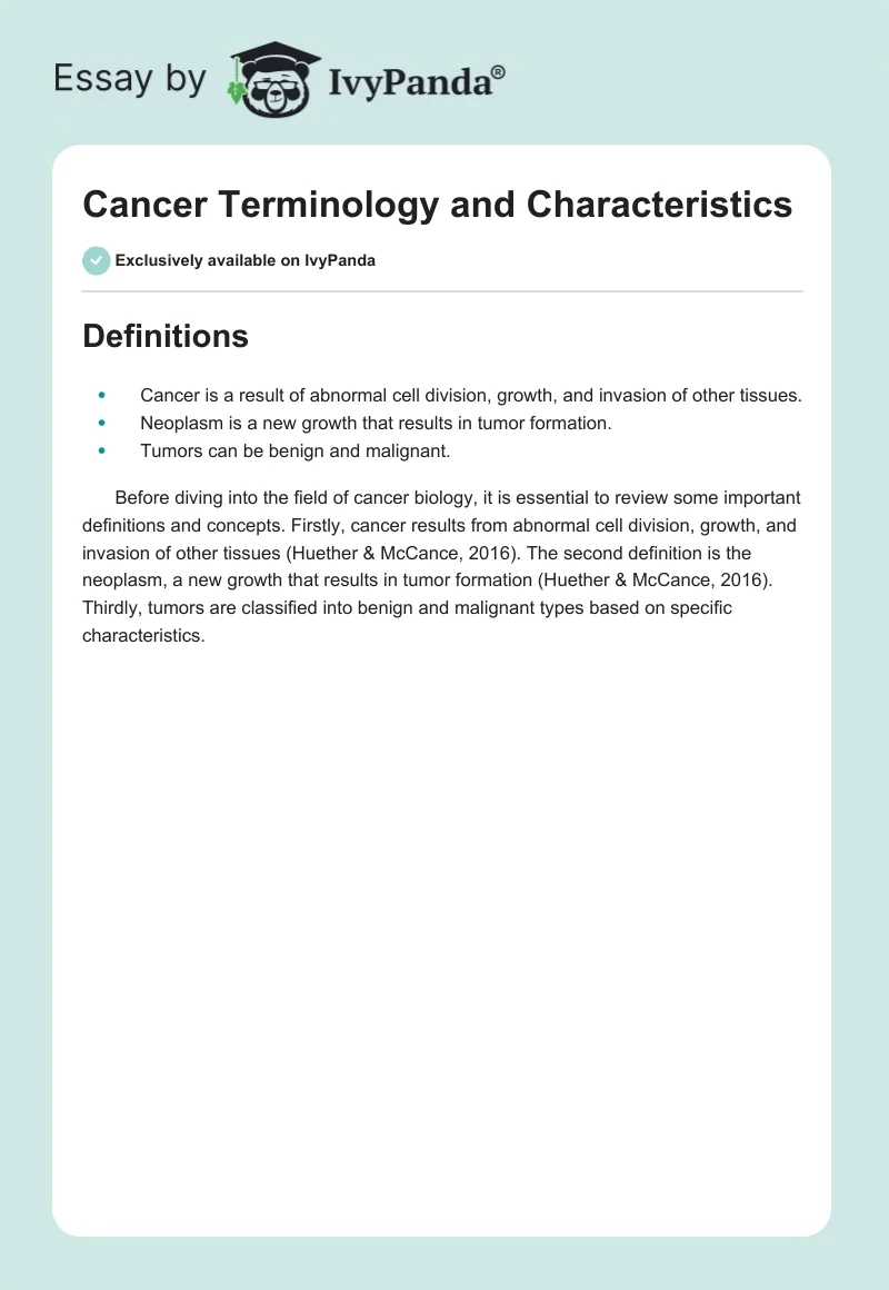 Cancer Terminology and Characteristics. Page 1
