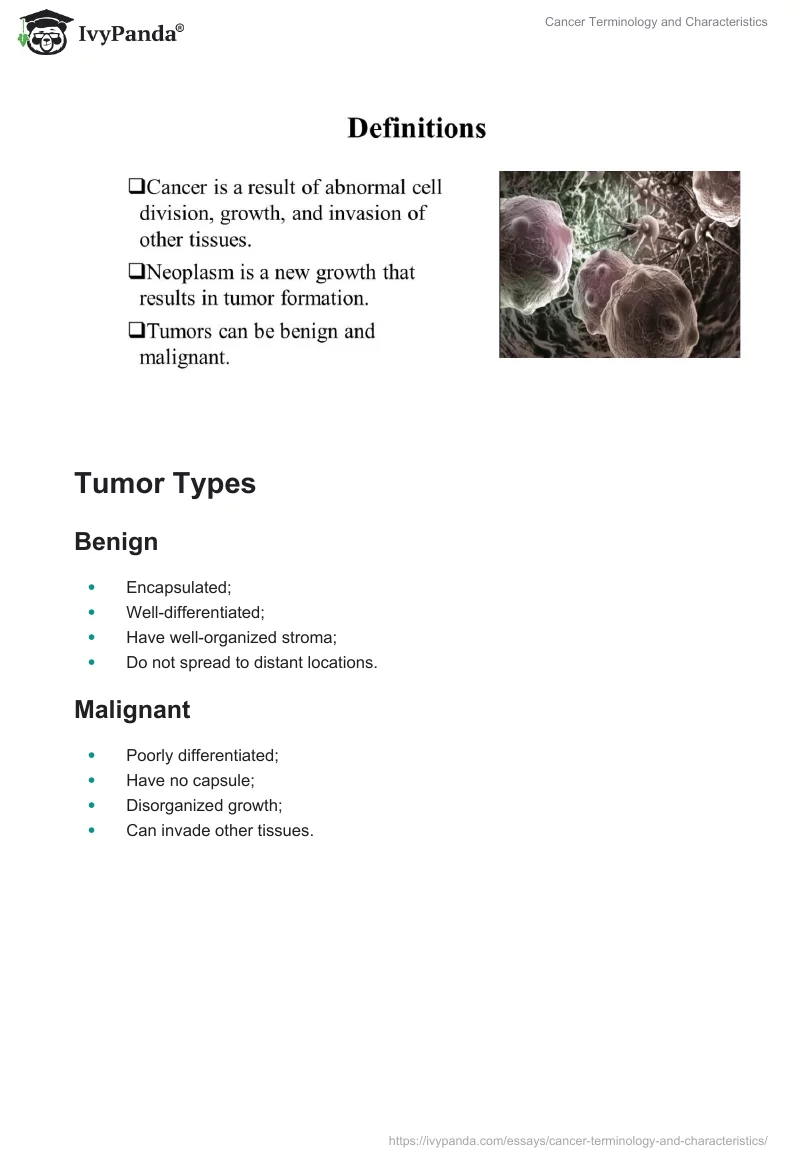Cancer Terminology and Characteristics. Page 2