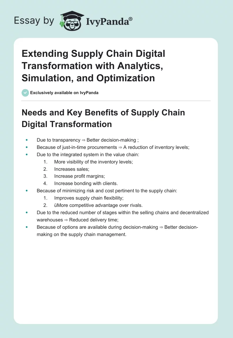 Extending Supply Chain Digital Transformation with Analytics, Simulation, and Optimization. Page 1