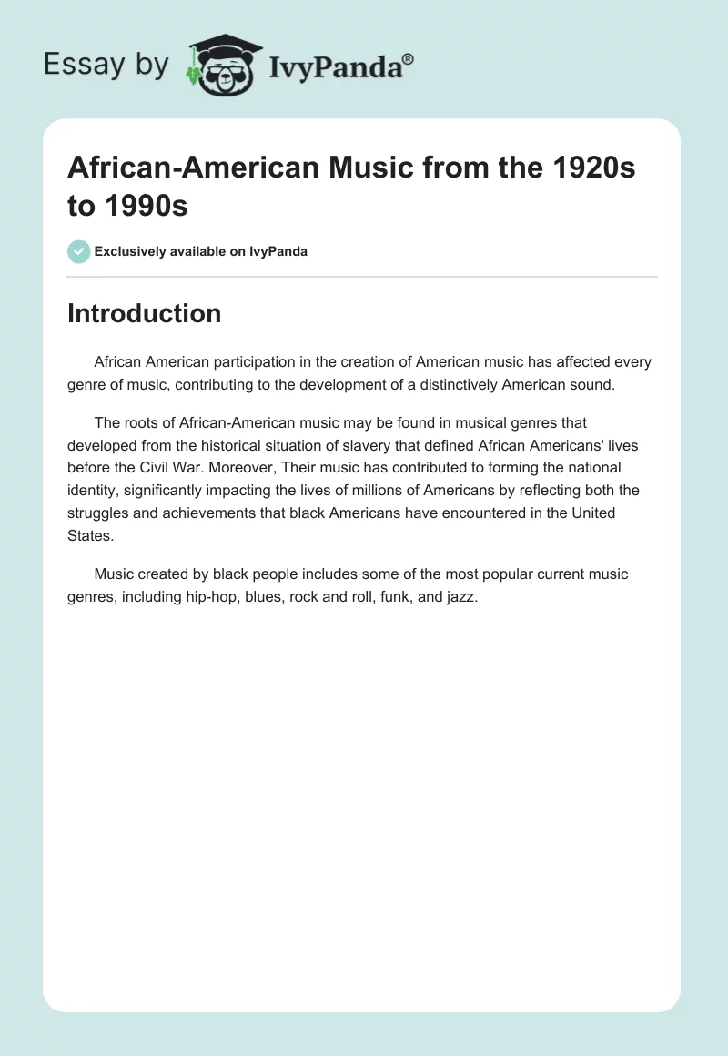 African-American Music From the 1920s to 1990s. Page 1
