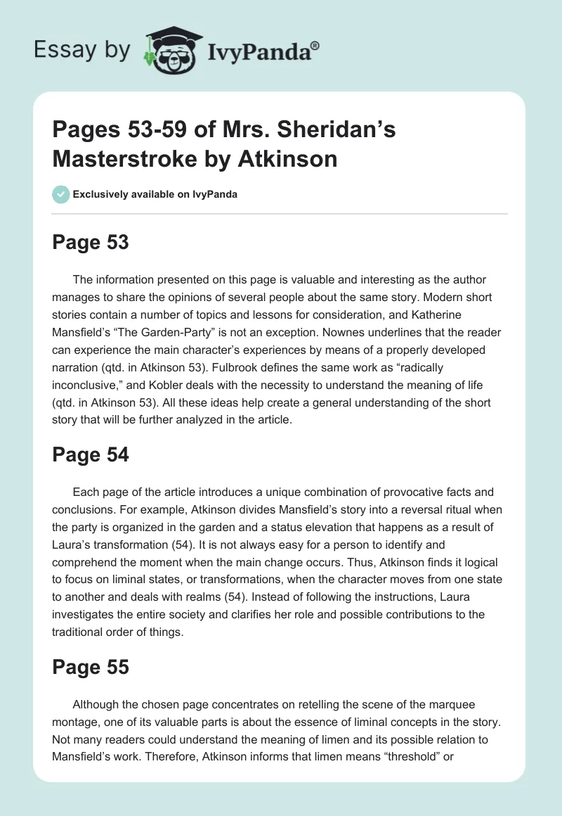 Pages 53-59 of Mrs. Sheridan’s Masterstroke by Atkinson. Page 1