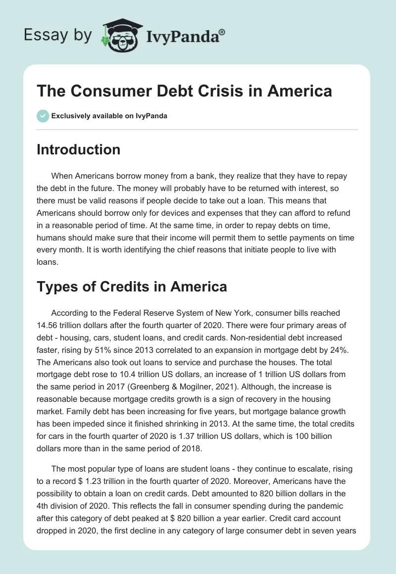 The Consumer Debt Crisis in America. Page 1