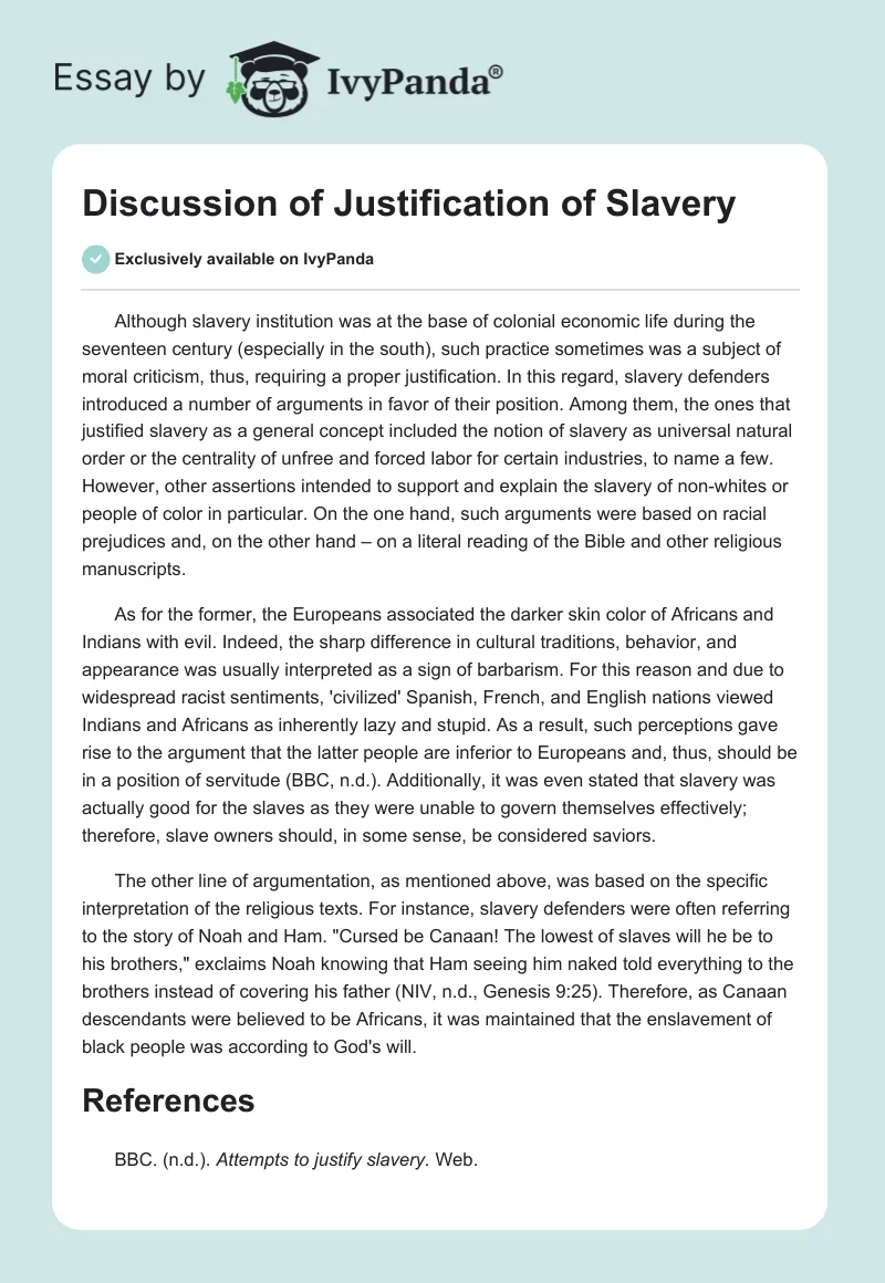 Discussion of Justification of Slavery. Page 1