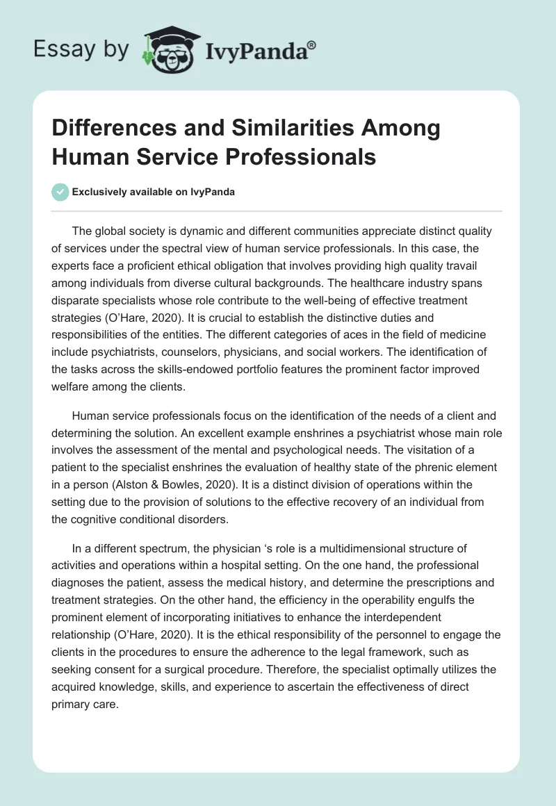 Differences and Similarities Among Human Service Professionals. Page 1