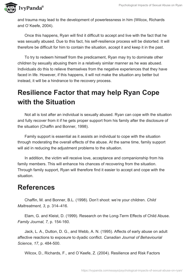 Psychological Impacts of Sexual Abuse on Ryan. Page 2