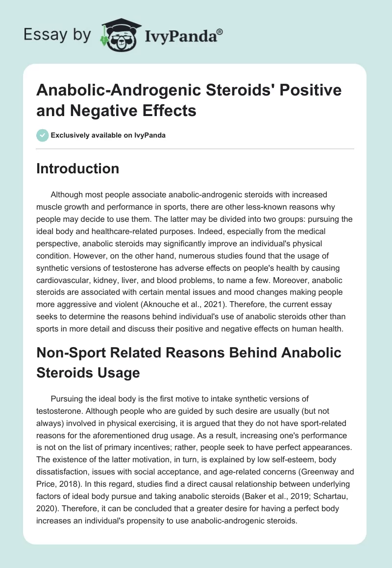 Anabolic-Androgenic Steroids' Positive and Negative Effects. Page 1